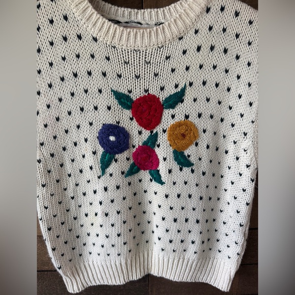 Vintage 80s Sugar Co Ltd Knit Sweater Vest Floral Cottagecore Cream - Picture 8 of 13